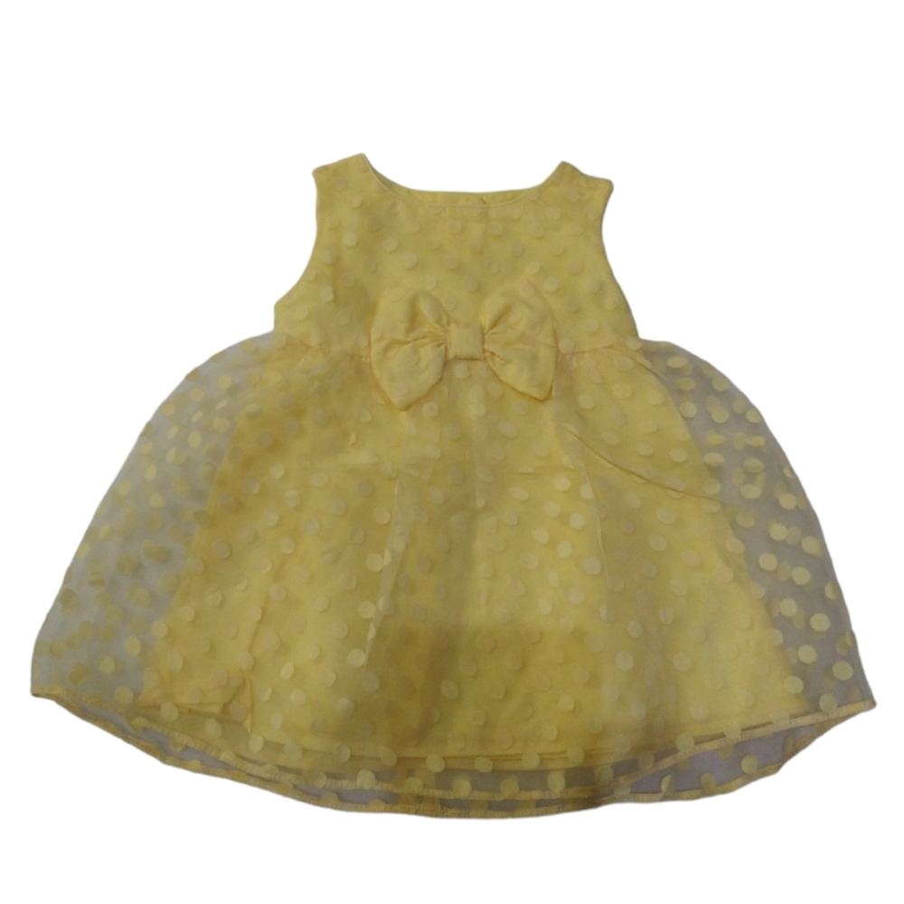 size 3-6 months yellow frilly polka dotted bow dress